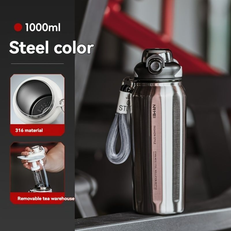 316 Stainless Steel Water Bottle Outdoor Insulated Bottle Sports Straw Bottle - White - Size 1000ml — image 2