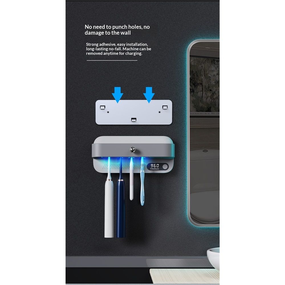 Toothbrush Dryer Holder, Heating Plate and Fan Drying Function, Rechargeable and Timing Tooth Brush Holder Wall-Mounted for Bathroom, No Drilling, 4 Slots — image 5