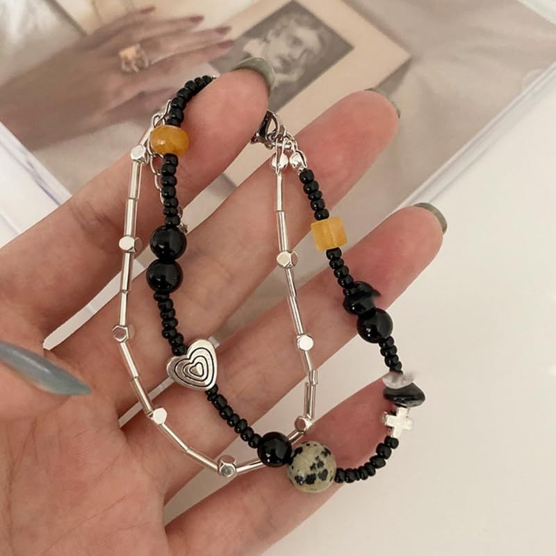 Double Strand Love Heart Bracelet Handstring Friendship Beaded Bangle Trendy Wrist Chain Fashion Accessory Gift — image 2
