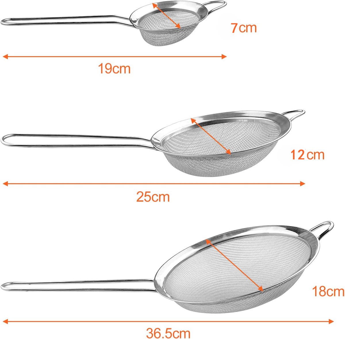 Premium Stainless Steel Sieve Set - 3-Piece Colander - Kitchen Sieve - Small Sieves - Sieve Set - Bowl Sieve - Mini Sieves - Premium Fine Set - Dishwasher Safe — image 2