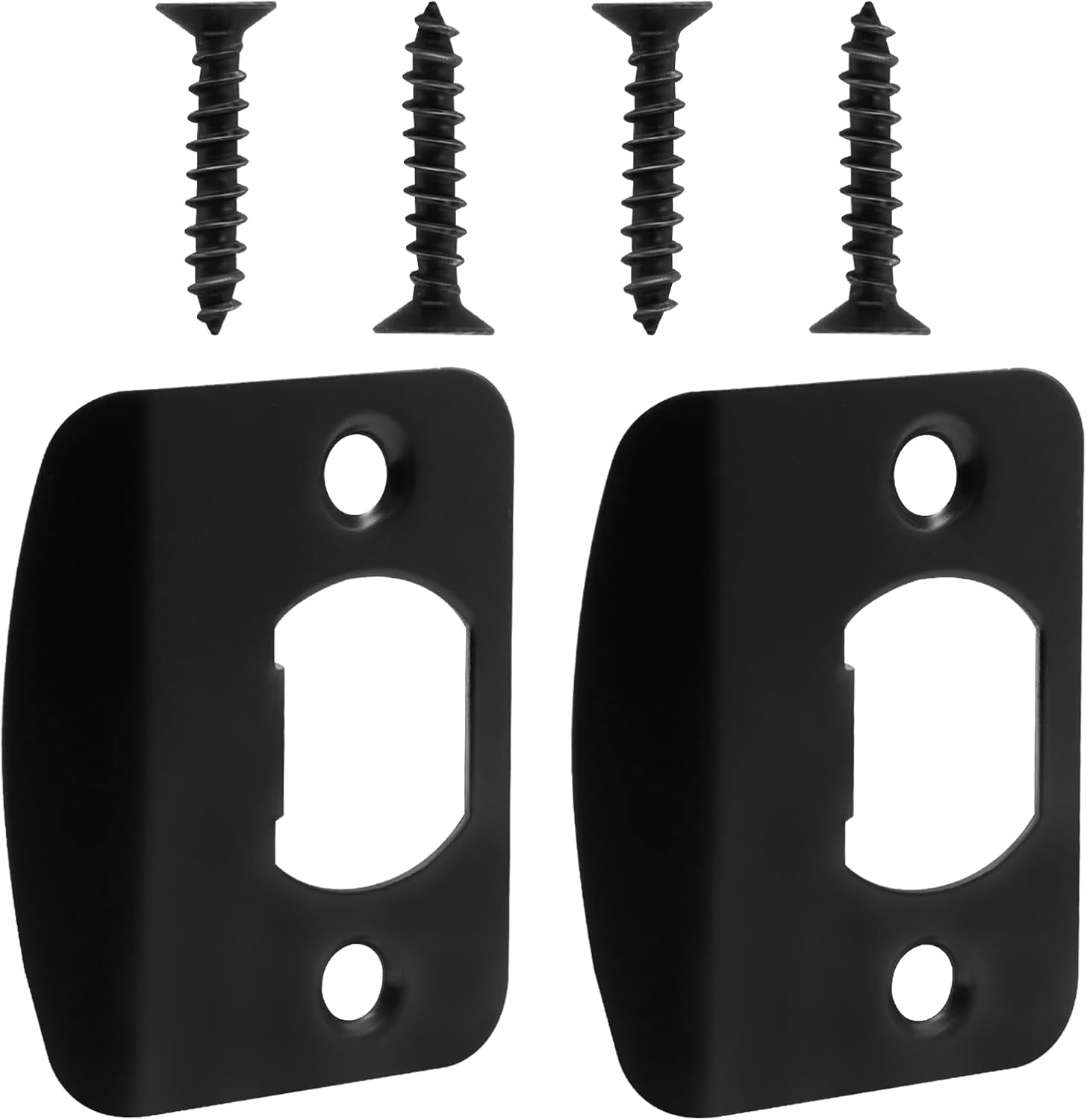 Black Door Strike Plate Stainless Steel Round Corner Door Latch Plate with 4pcs Screws for Door Repair and Reinforcement — image 2