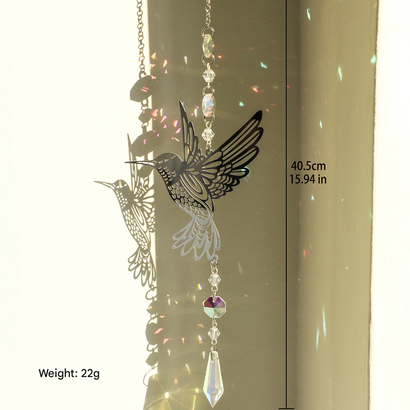 (Style A)2 PCS Hummingbird Metal Suncatcher with Crystal Accents - for Window or Wall Indoor Hanging Ornament — image 4