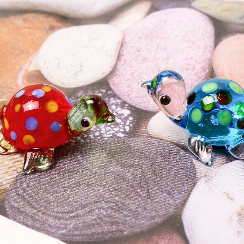 Handmade Mini Sea Turtle Art Glass Blown Sea Animal Figurine,Set of 4-Sea Turtle Figurines Hand Blown Sea Animal Collectibles