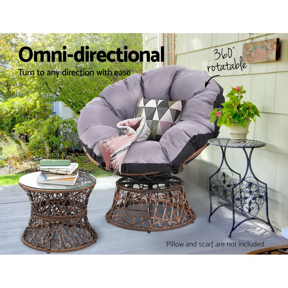Gardeon Outdoor Lounge Setting Furniture Wicker Papasan Chairs Table Patio Brown โ image 5