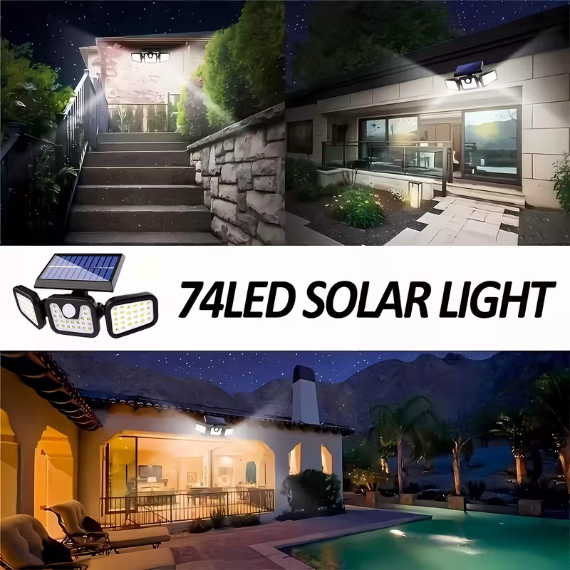 (2-piece set)74 LED solar sensor lights with motion sensors, 3-level brightness mode outdoor wall lights, suitable for front doors, courtyards, garages, and — image 2