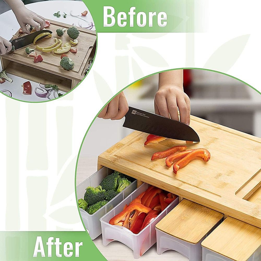 Bamboo Cutting Board Set with Graters and Containers Food Prep Station for Kitchen Organisation — image 3