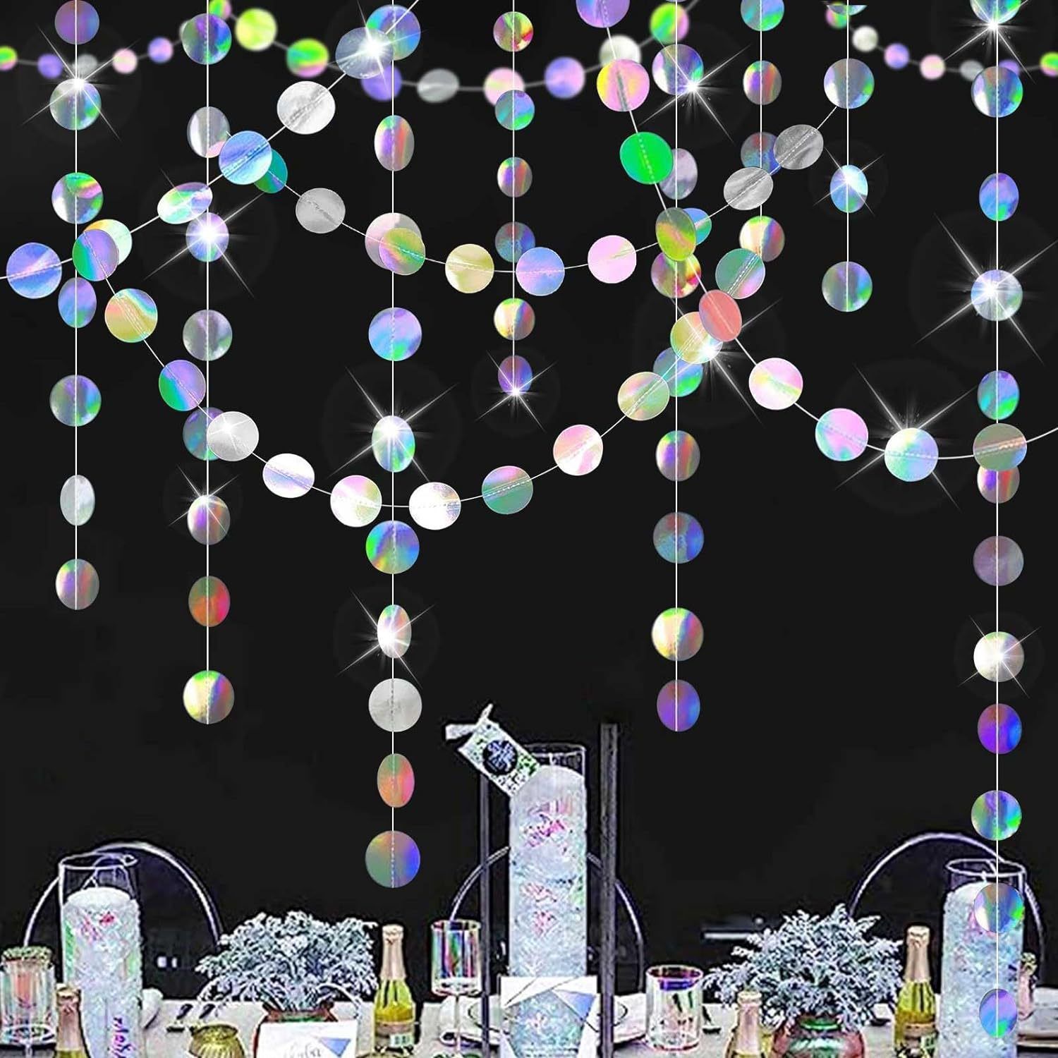 Iridescent Circle Garland 2 Pack 3m Each Holographic Hanging Party Decoration Circular Bunting Streamer Birthday Wedding Event Decor Lightweight Easy Setup — image 3