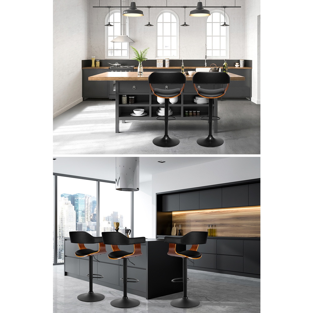Artiss 2x Bar Stools Gas Lift Leather w/Armrest All Black โ image 5