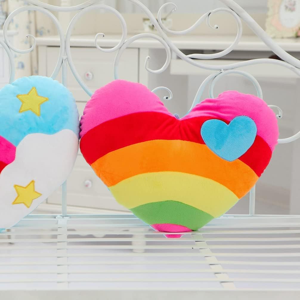 Rainbow Heart Shaped Pillow Rainbow Throw Pillow Heart Shape Dining Room Sofa Cushion Dining RoomSoft Bedroom Decor, 35x32x8cm โ image 4