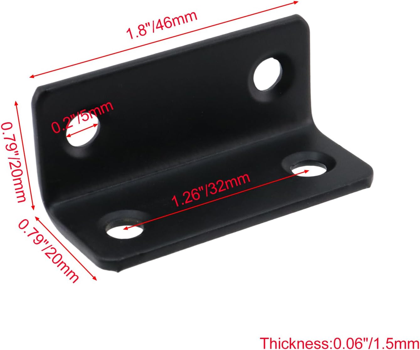 L Bracket for Shelves Heavy Duty Corner Brace Stainless Steel Shelf Brackets Metal Braces for Wood Furniture Cabinet Chair, Black,1.8" x 0.79"x 0.79"-5pcs — image 2