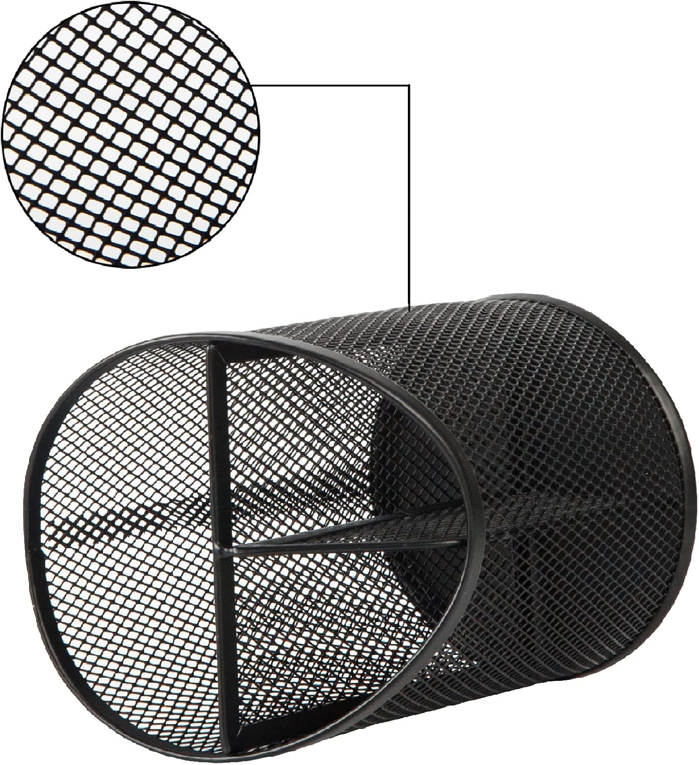 2 Pack Pen Holder Mesh Round Pencil Holder Desktop Organizer 3 Compartments, Black — image 4
