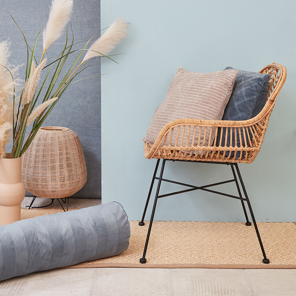 KAAT Amsterdam Softy Stripe Blue Grey Oblong Neckroll Filled Cushion 22cm x 70cm — image 3