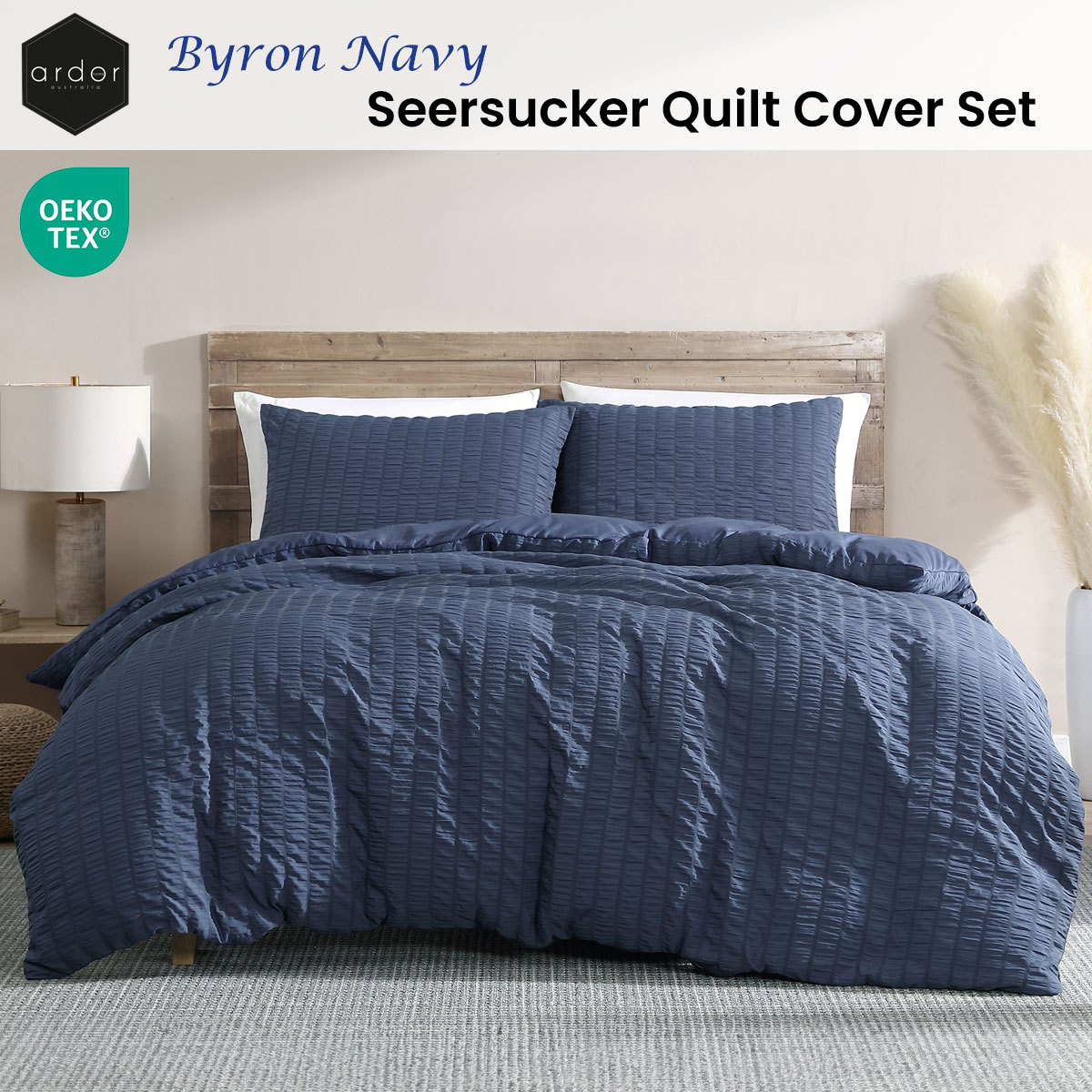 Ardor Byron Navy Seersucker Quilt Cover Set King โ image 2