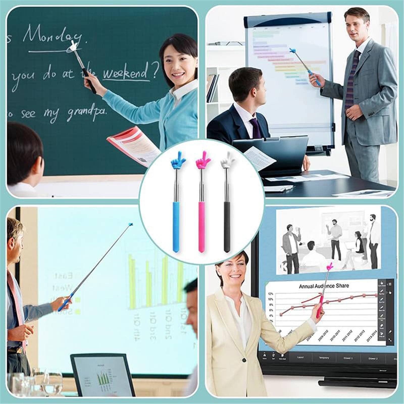 Retractable Teacher Pointer Stick, Extendable Pointer for Classroom Reading and Presentation, Classroom Supply, Green, One Size โ image 3