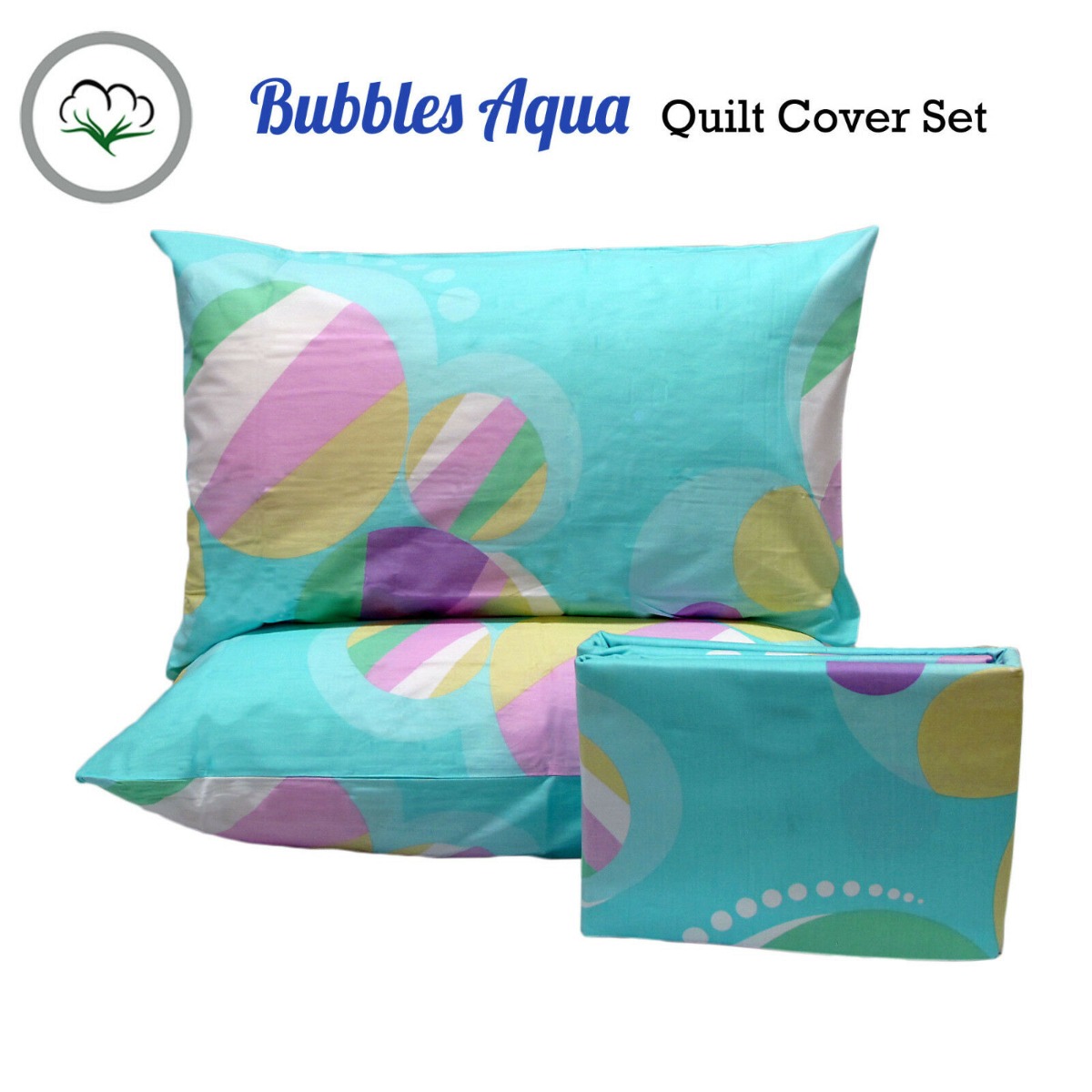 Pure Cotton Bubbles Aqua Quilt Cover Set Queen — image 2