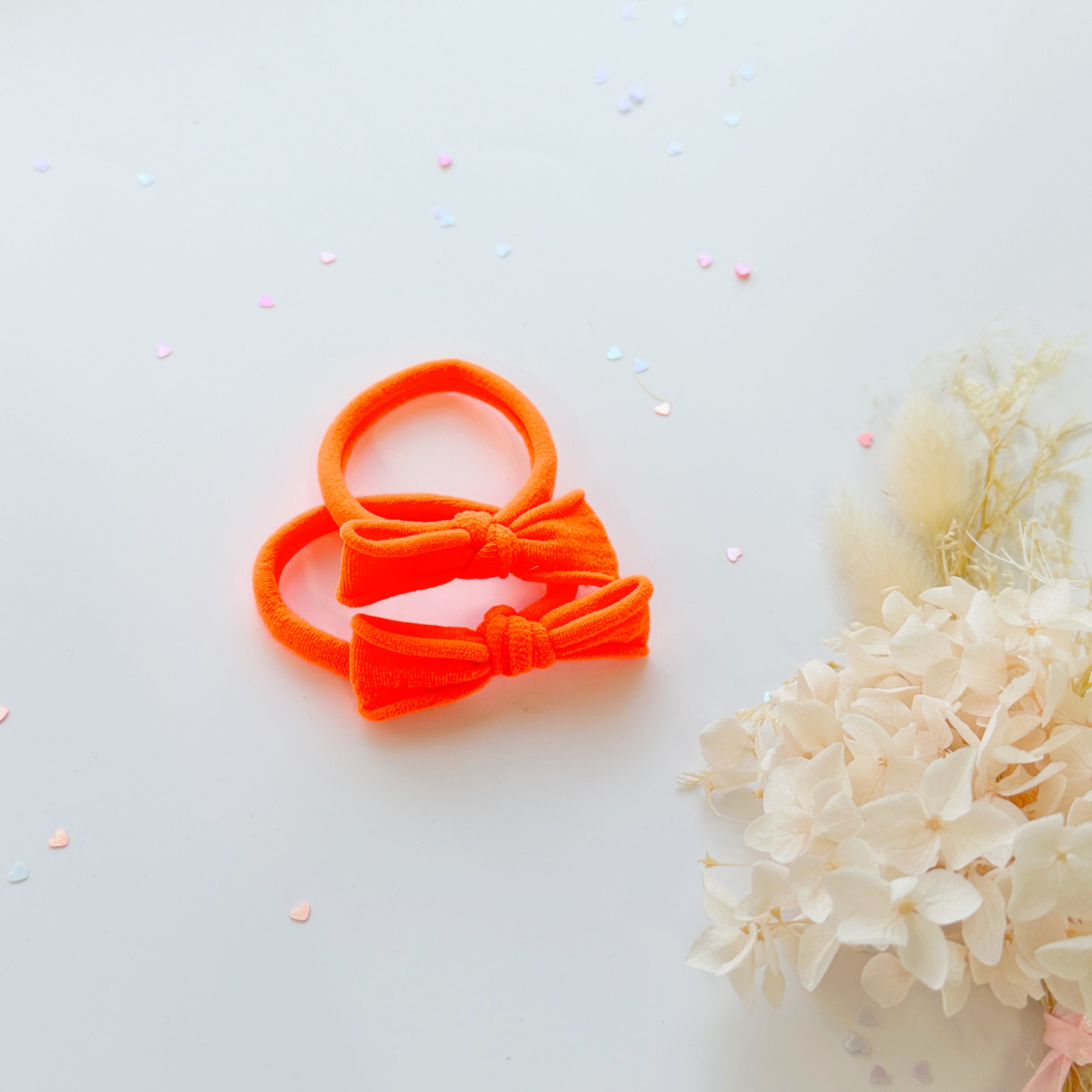 Handmade Simple Bow metal free hair ties - Neon - 3 Pairs Neon colour โ image 3
