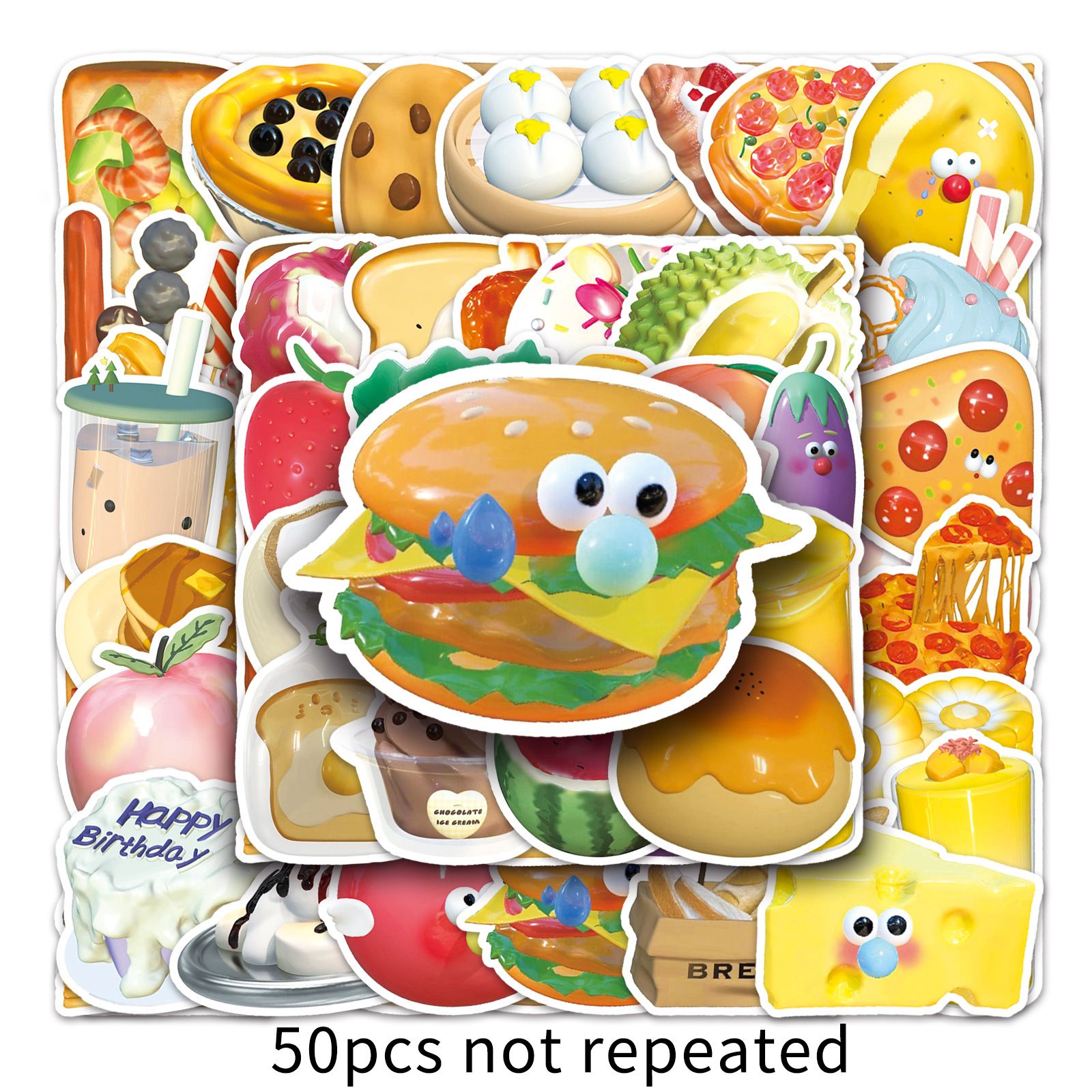 Food Stickers, 50Pcs Cute Fast Food Stickers Chips Hamburger Stickers Yummy Aesthetic Waterproof Stickers for Kids Teens Stickers โ image 5