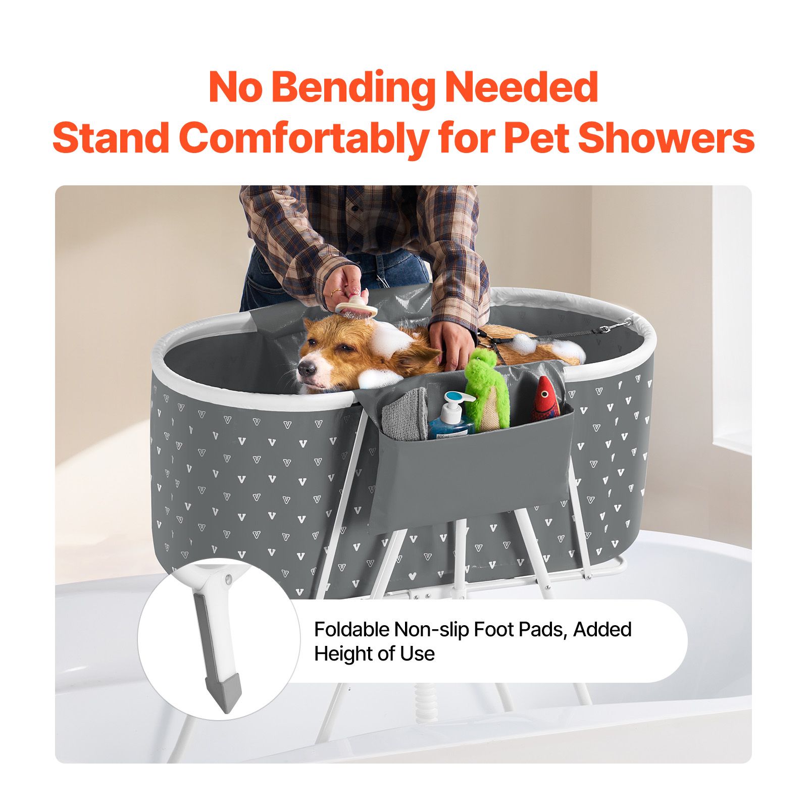 Portable Dog Bathtub, Elevated & Foldable Space-saving Pet Shower Station with Efficient Drainage, Bathing Tub for Washing & Grooming Small and Medium Size — image 3