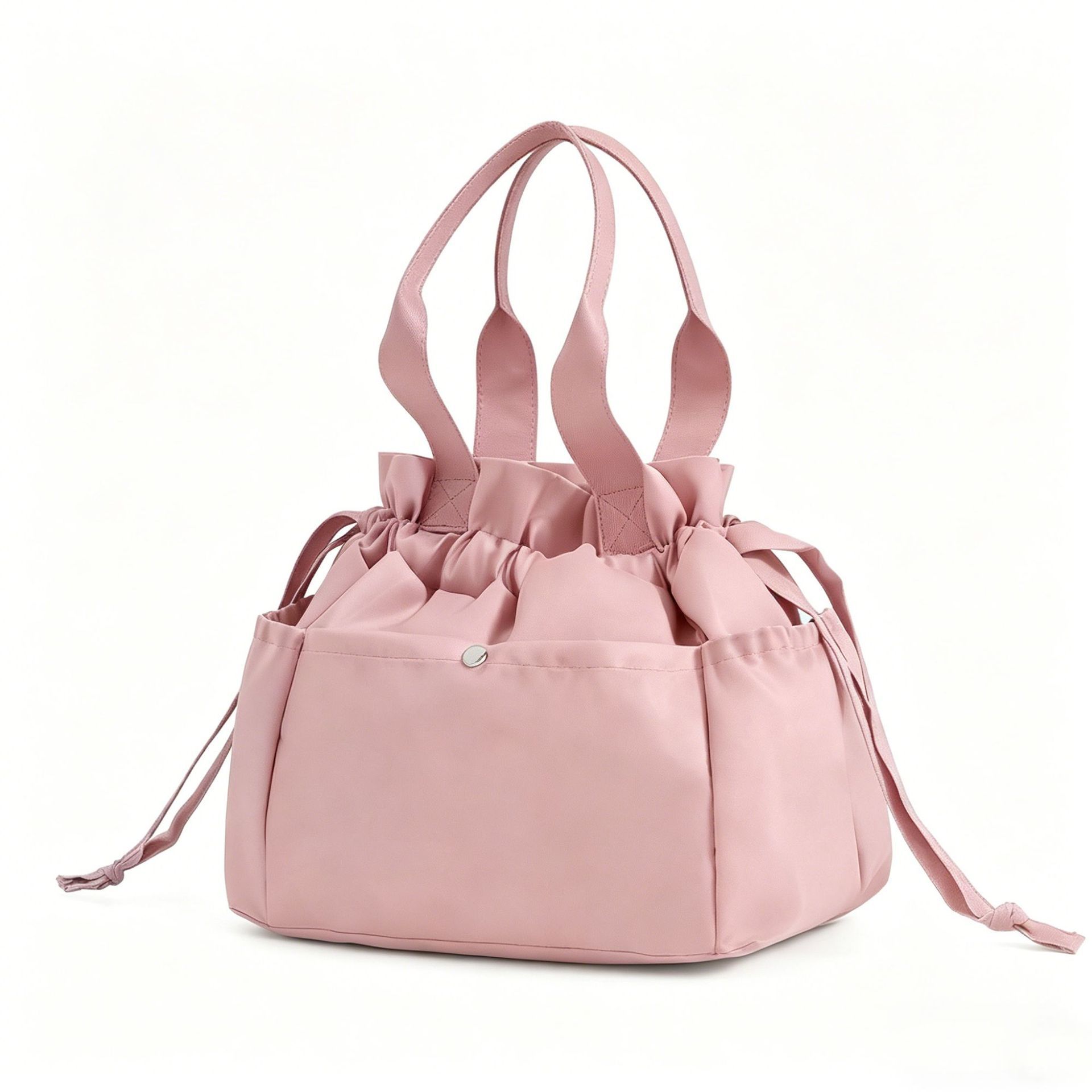 Pink Insulated Lunch Bag for Women Men - Portable Drawstring Tote Lunch Box Bag with Multi Pockets & Stainproof Lining for Work, School, Travel & Picnic