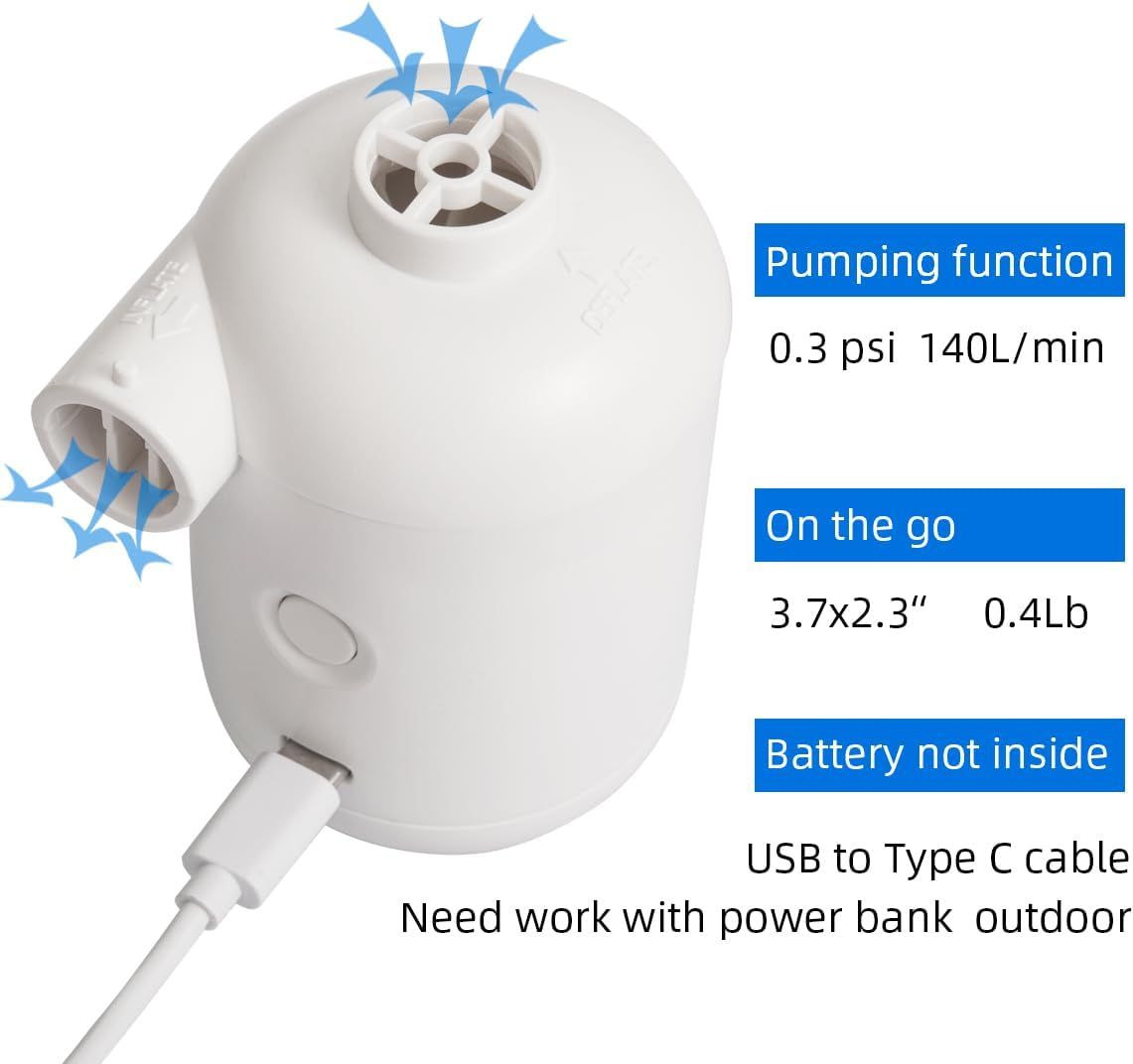 Mini Air Pump for Pool Floats - Portable Pump for Air Bed Air Cushion Air Mattress Swimming Ring, Vacuum Storage Bags - White — image 2
