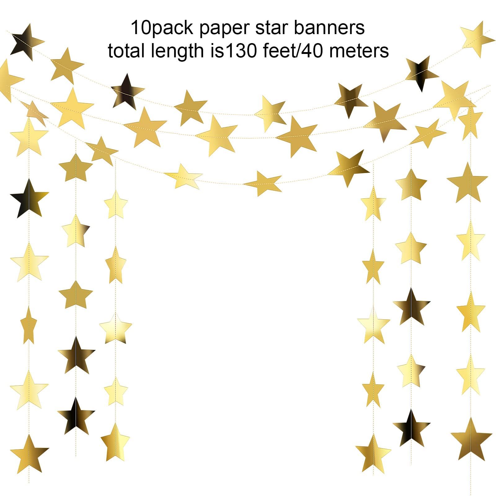 Glitter Star Banner Christmas Decor 130 Feet Star Hanging Bunting Banner Twinkle Backdrop for Homecoming Classroom Wedding Birthday Halloween Party — image 2
