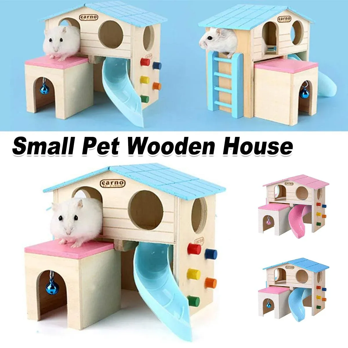 Wooden Luxury Hamster Villa Escape House Fun Nest Pet Home for Small Animals - Pink โ image 2