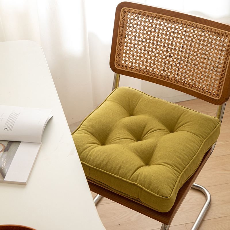 Tea Green Soft And Thick Seat Cushion - Cotton Linen Blend Chair Pad with Ties - 43 × 43cm
