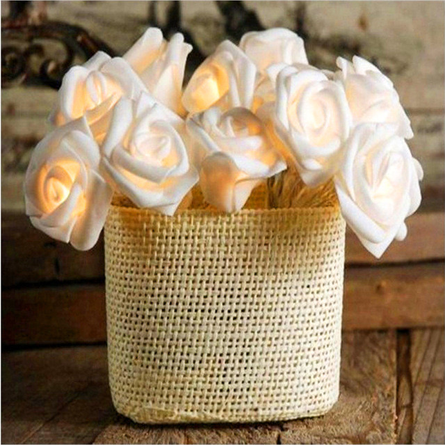 50 White Rose 3D Fairy Lights 5M LONG String, Battery (AA) Indoor & Outdoor Decorations Wedding Valentines Romantic Room Table Lighting — image 6