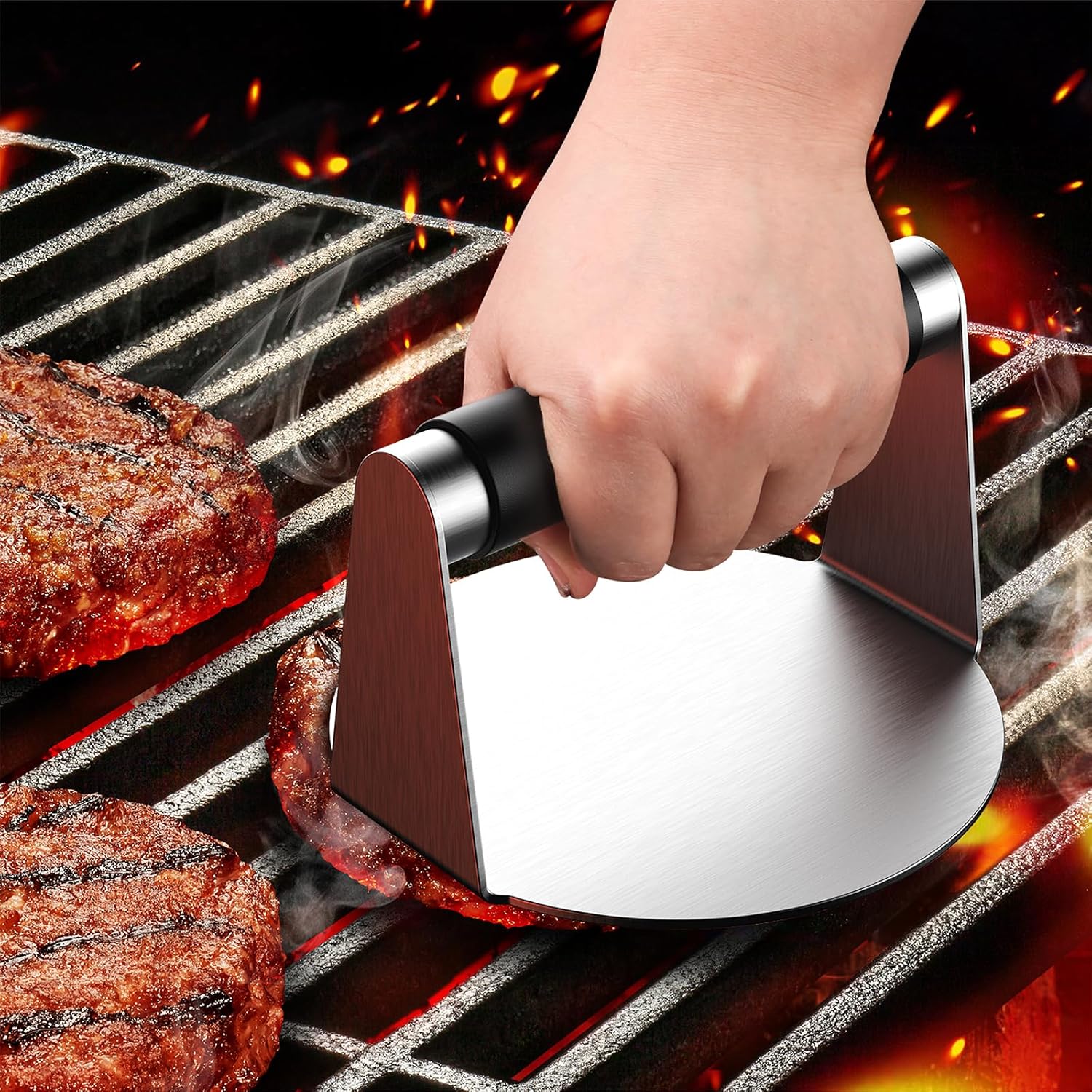 Smash Burger Press, Hamburger Smasher Tool for Griddle, Stainless Steel Ham Patty Press with Anti-Scald Handle, 5.5" Non Stick Grill Press for Smashburger โ image 3