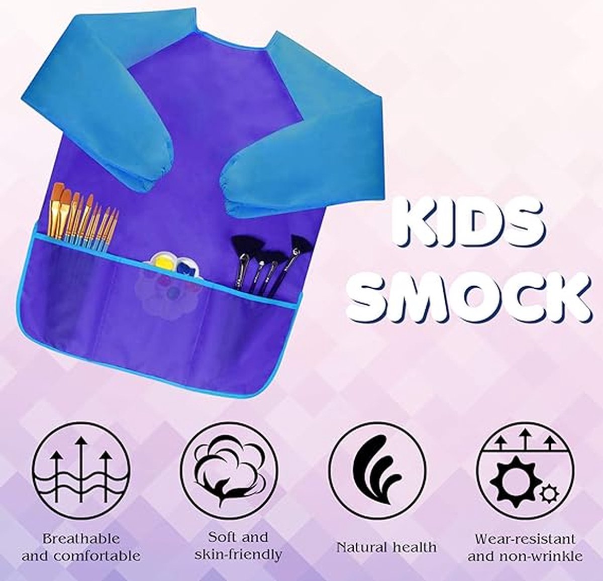 4 pieces - Children's apron - Painting apron - craft apron - color - Long sleeves - waterproof - with 3 pockets - Art smocks - Clothing protector โ image 3