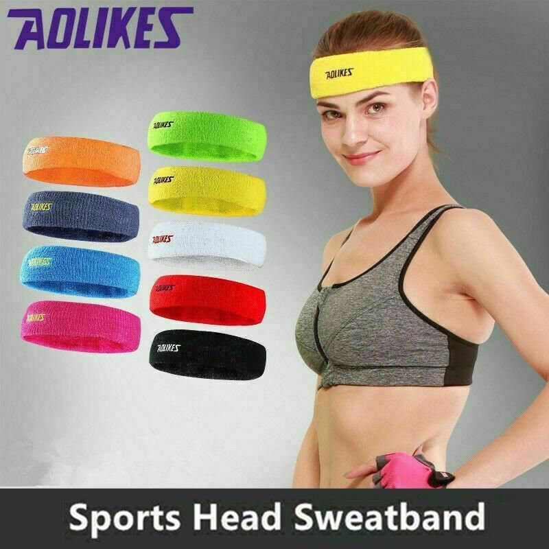 Aolikes Headbands Sweatband Cotton Hair Gym Yoga Stretch Sport Sweat Band - Blue โ image 2