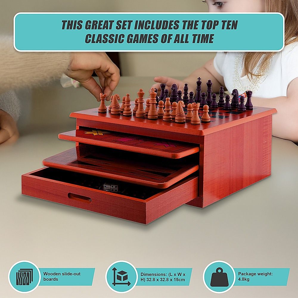 10 in 1 Wooden Chess Board Games Slide Out Checkers House Unit Set โ image 6