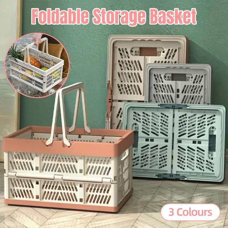 Foldable Portable Picnic Basket Lightweight Storage Basket for Outdoor Use - Pink โ image 2