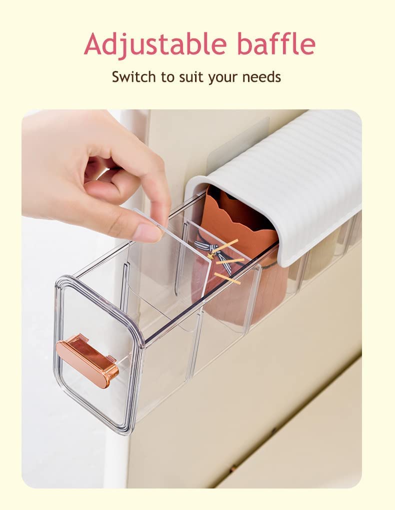 Wall-Mounted Underwear and Sock Organiser with Compartments for Wardrobes, Drawers and Space-Saving, 6 Compartments, Transparent and White — image 4