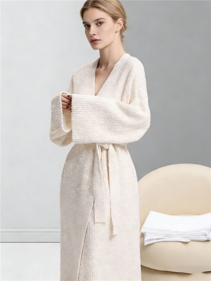 Beige Women's Ultra-Soft Plush V-Neck Cardigan Robe - Extra Thick Half-Velvet Warm Housecoat & Outdoor Wearable Sleepwear — image 2