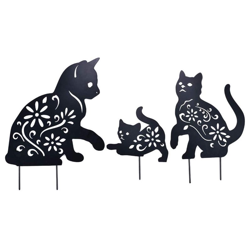 Cat Metal Stake Decorative Garden Stakes Black Cat Silhouette Garden Statues for Yard Outdoor Lawn Patios Garden Decoration