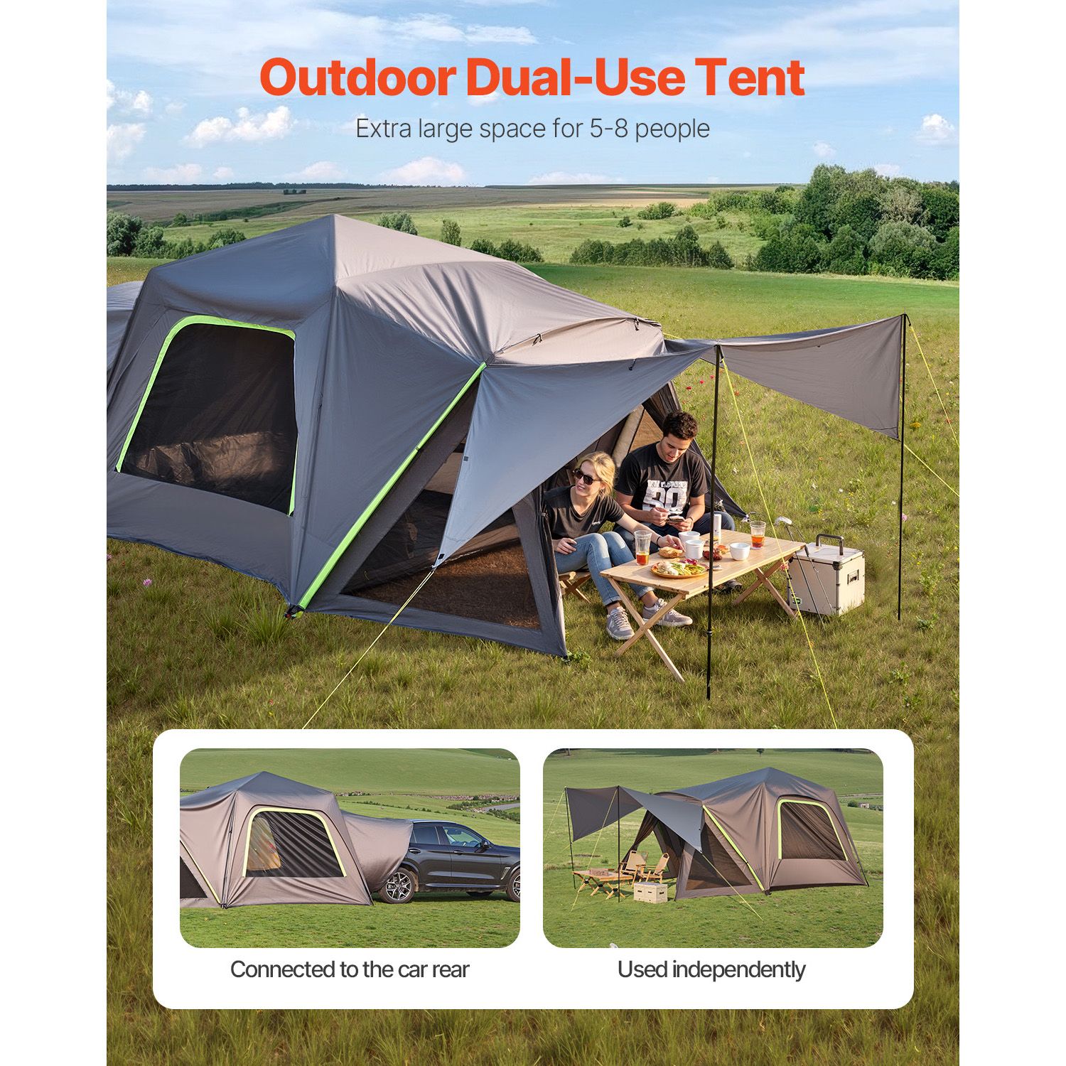 SUV Tent for Camping, 10FT L x 10FT W, Waterproof PU2000mm Spacious Double Layer Design for 5-8 Person, SUV Camping Tent with Shade Awning and Mesh Windows — image 2