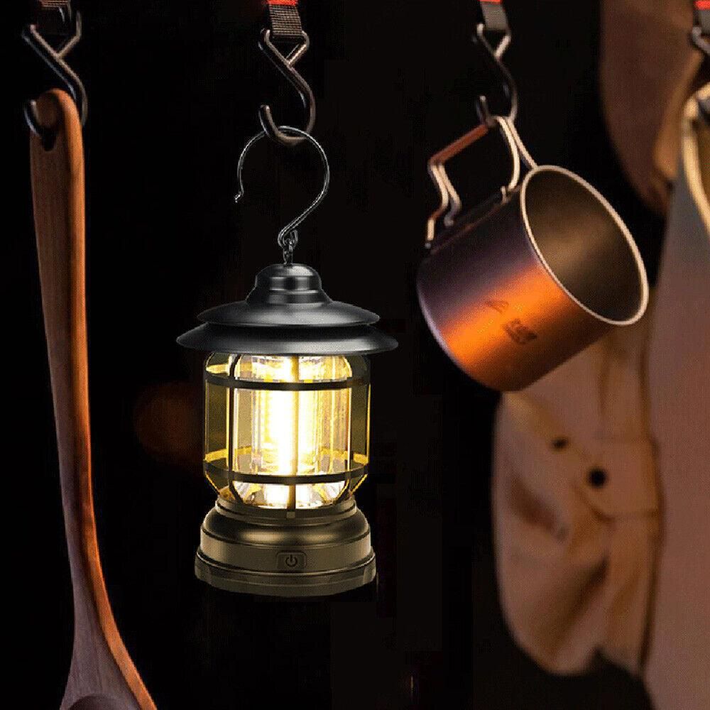 Retro Tent Camping Light Portable Rechargeable Night Lamp Black โ image 5