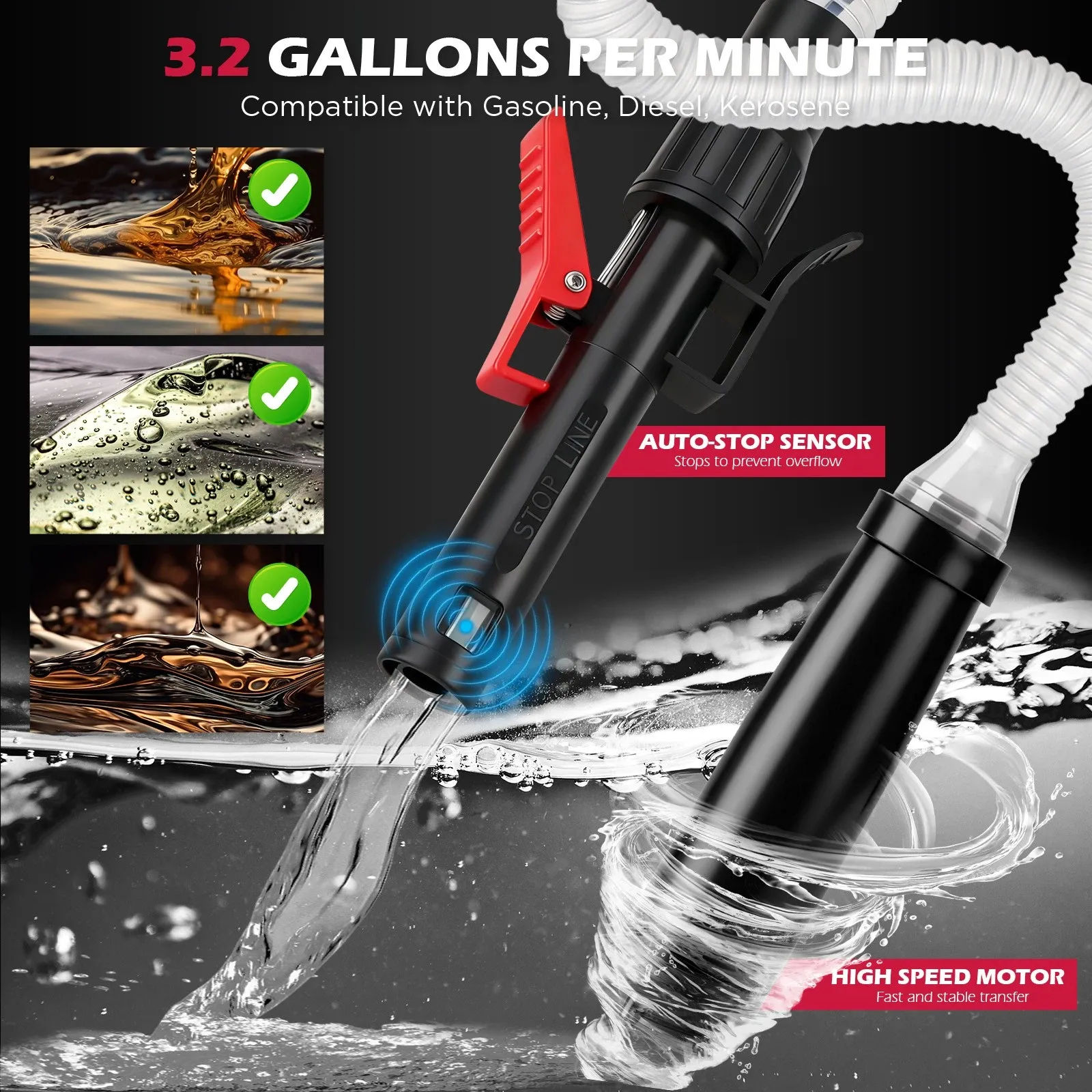 SEDY 3.2 GPM Automatic Shut Off Fuel Transfer Pump Battery Powered Diesel Pump — image 3