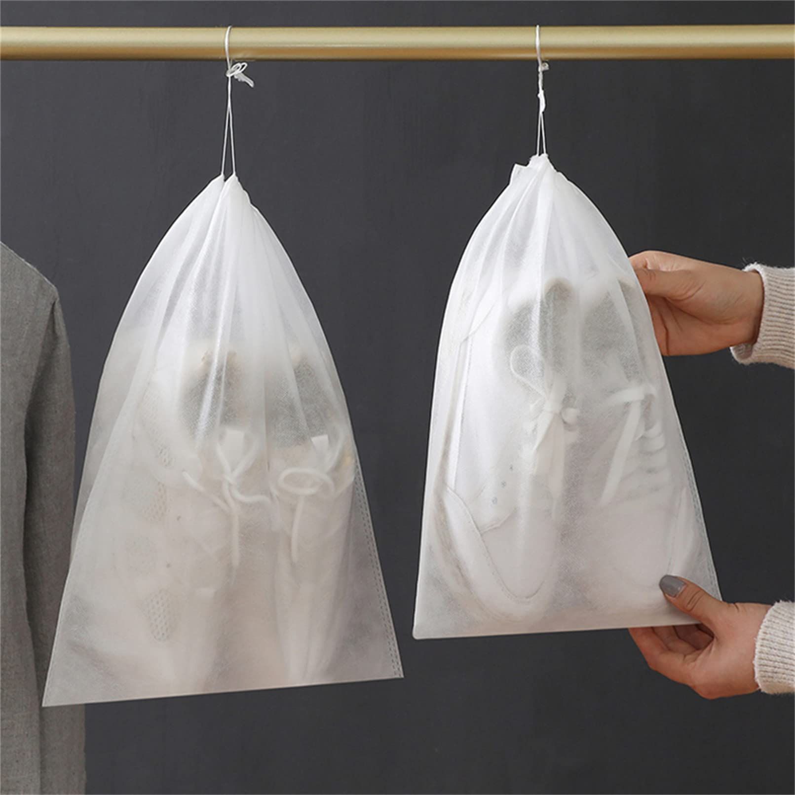 Shoes Laundry Bag 10Pcs Shoe Dust Covers Non-Woven Dustproof Drawstring Clear Storage Bag Travel Pouch Shoe Drying Bags — image 3