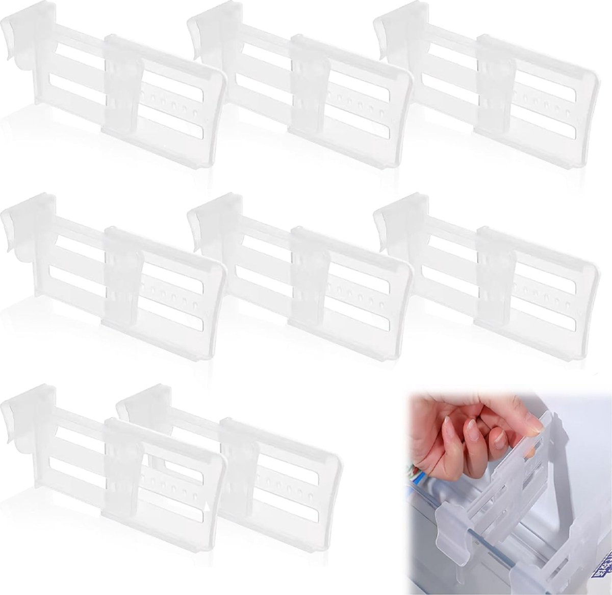 Refrigerator Dividers - 8 Pieces - Drawer Organizer System - Dividers - Side Door Spice Storage Shelf - Drawer Divider - Drawer Organizer - Clip-on Shelf