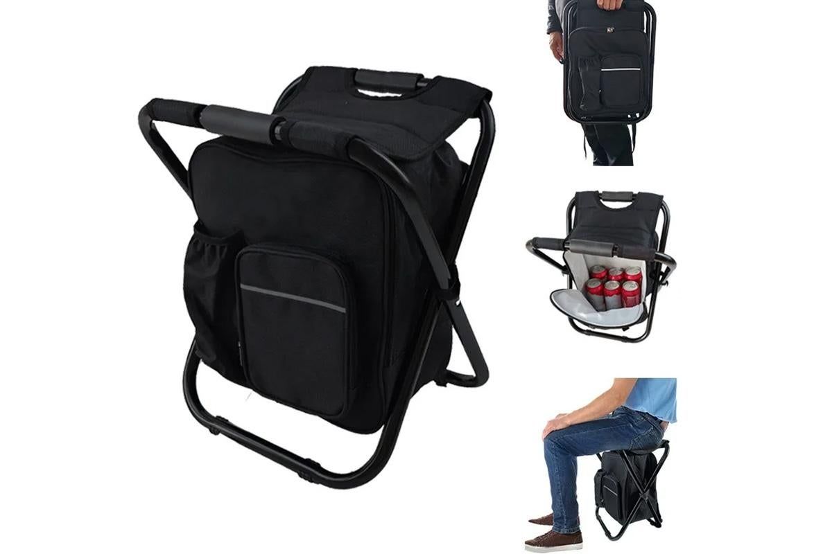 Portable Cooler Stool Multi-Function Folding Fishing Chair - Black — image 3