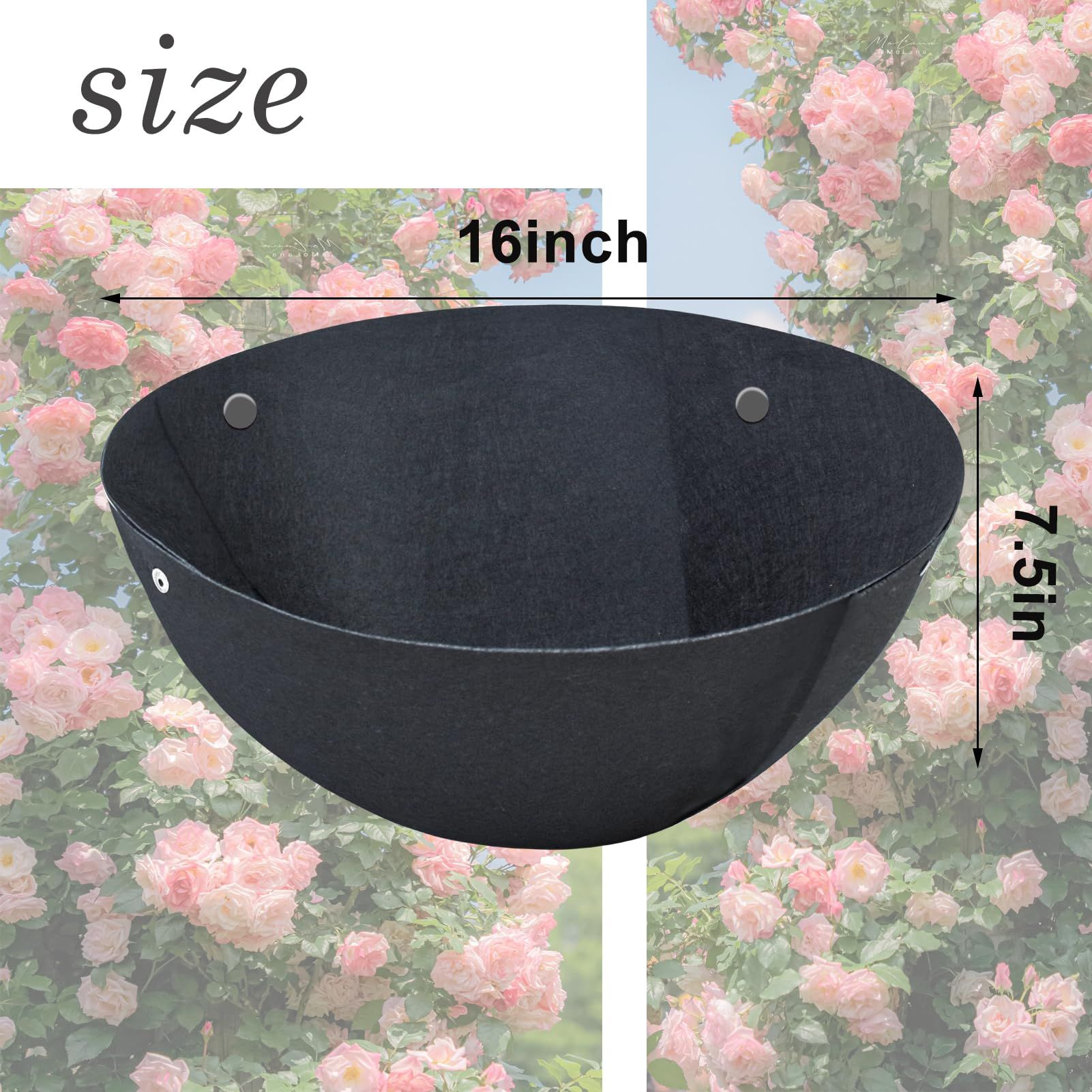 3PCS 16 Inch Round Hanging Basket Liners Fabric Hanging Plant Liners Non-Woven Planter Liners Black Felt Liners Replacement Inserts for Hanging Baskets Outdoor — image 5
