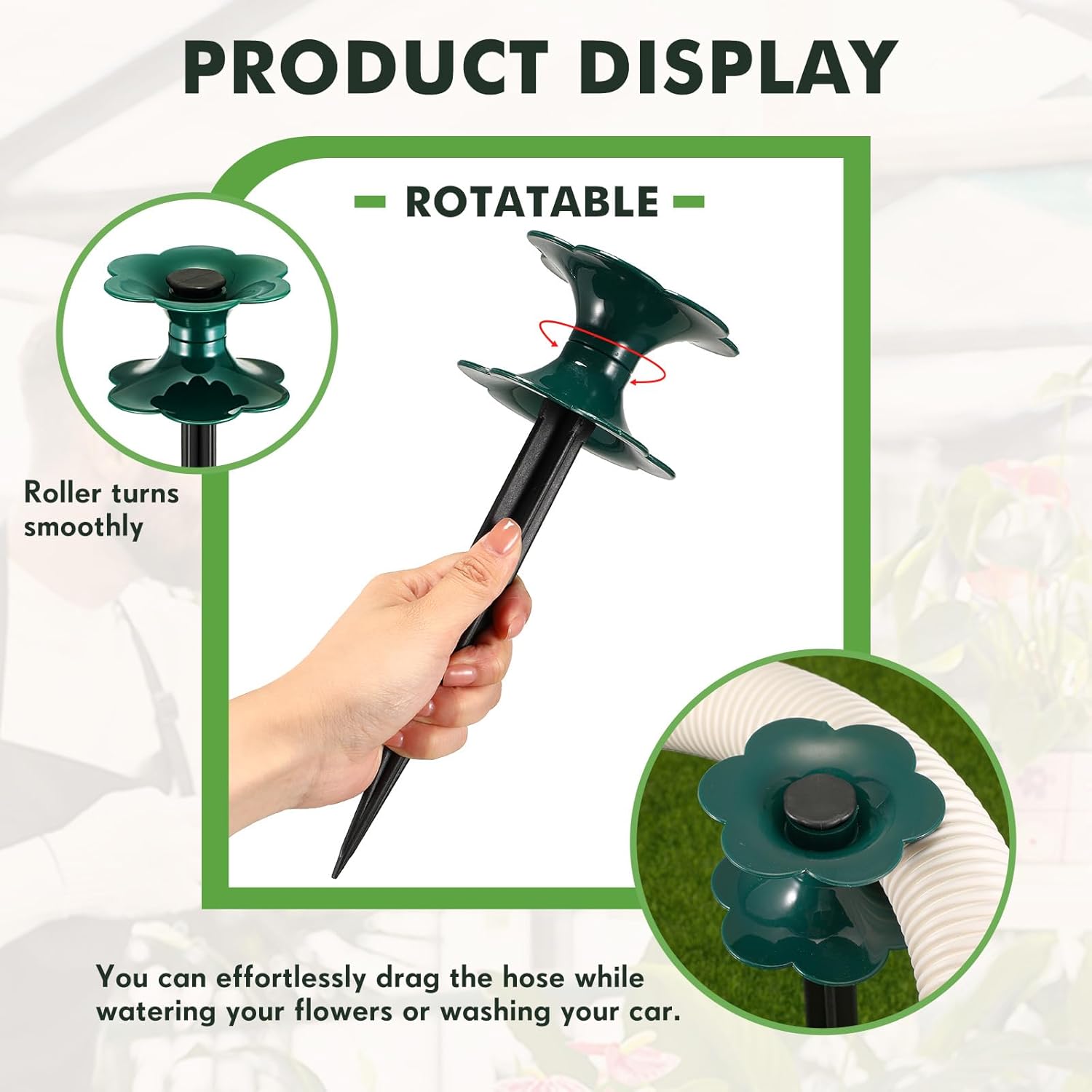 12 Packs 9.84 Inch Garden Hose Guide Spike, Flower Shaped Water Hose Holder Spike Stand with Stake, Heavy Duty Green, Keeps Garden Hose out of Flower Beds, for — image 4