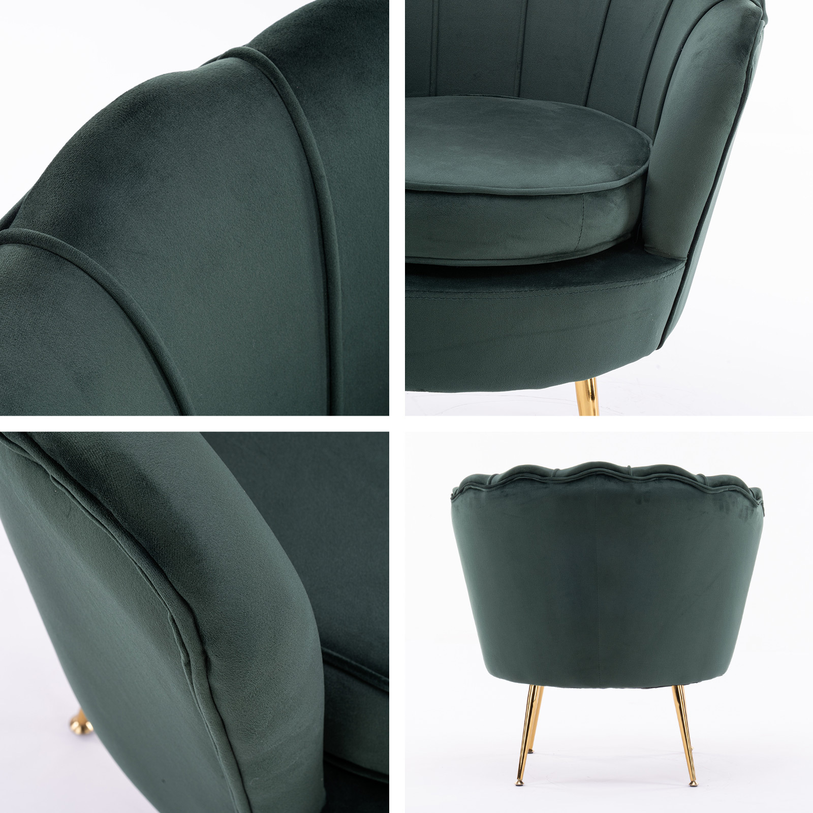Armchair Lounge Chair Accent Velvet Shell Scallop + Ottoman Footstool Round GREEN โ image 3
