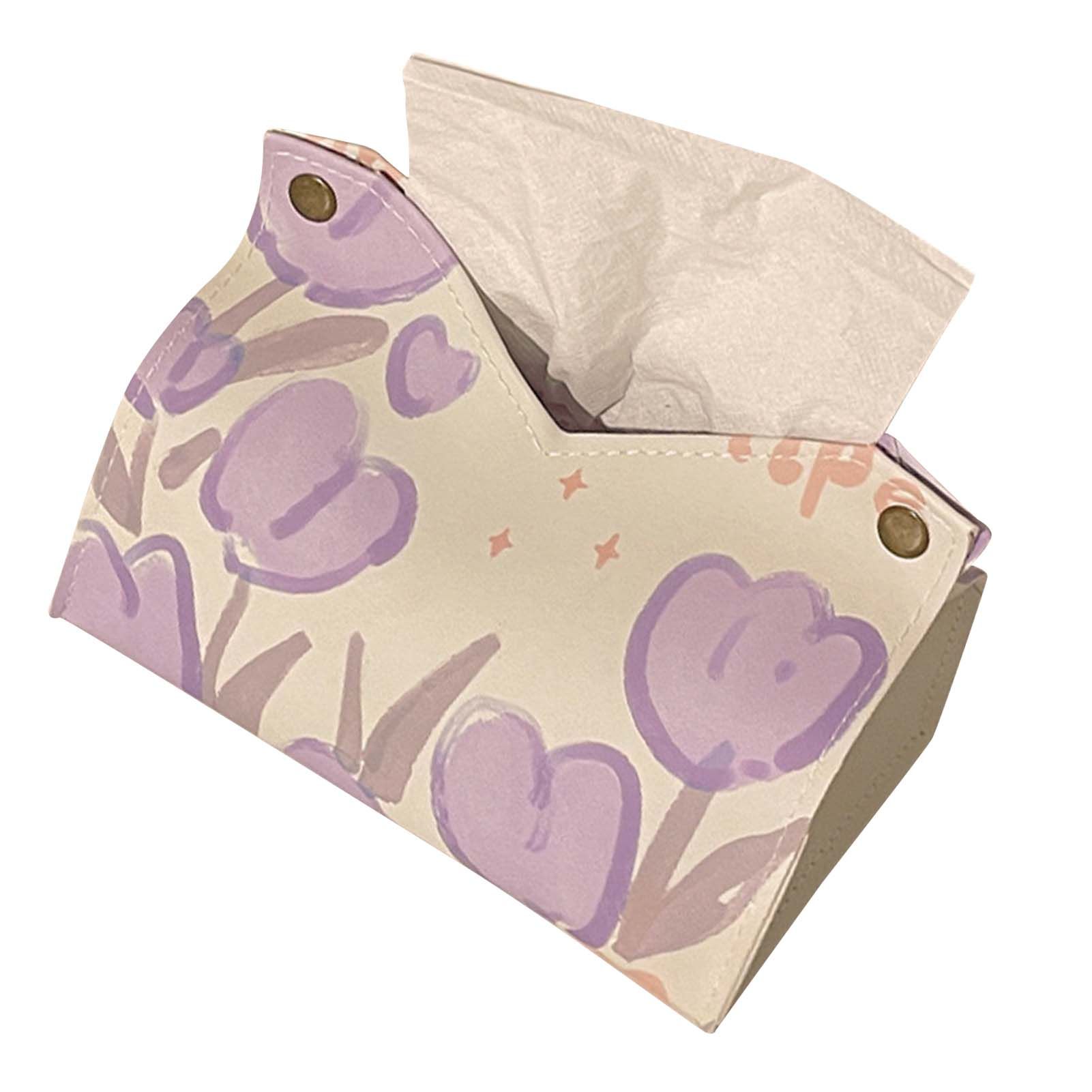 Paper Box Cover Large Cute PU Leather Facial Hand Paper Box Cover for Bedroom Living Room Cars Purple โ image 3