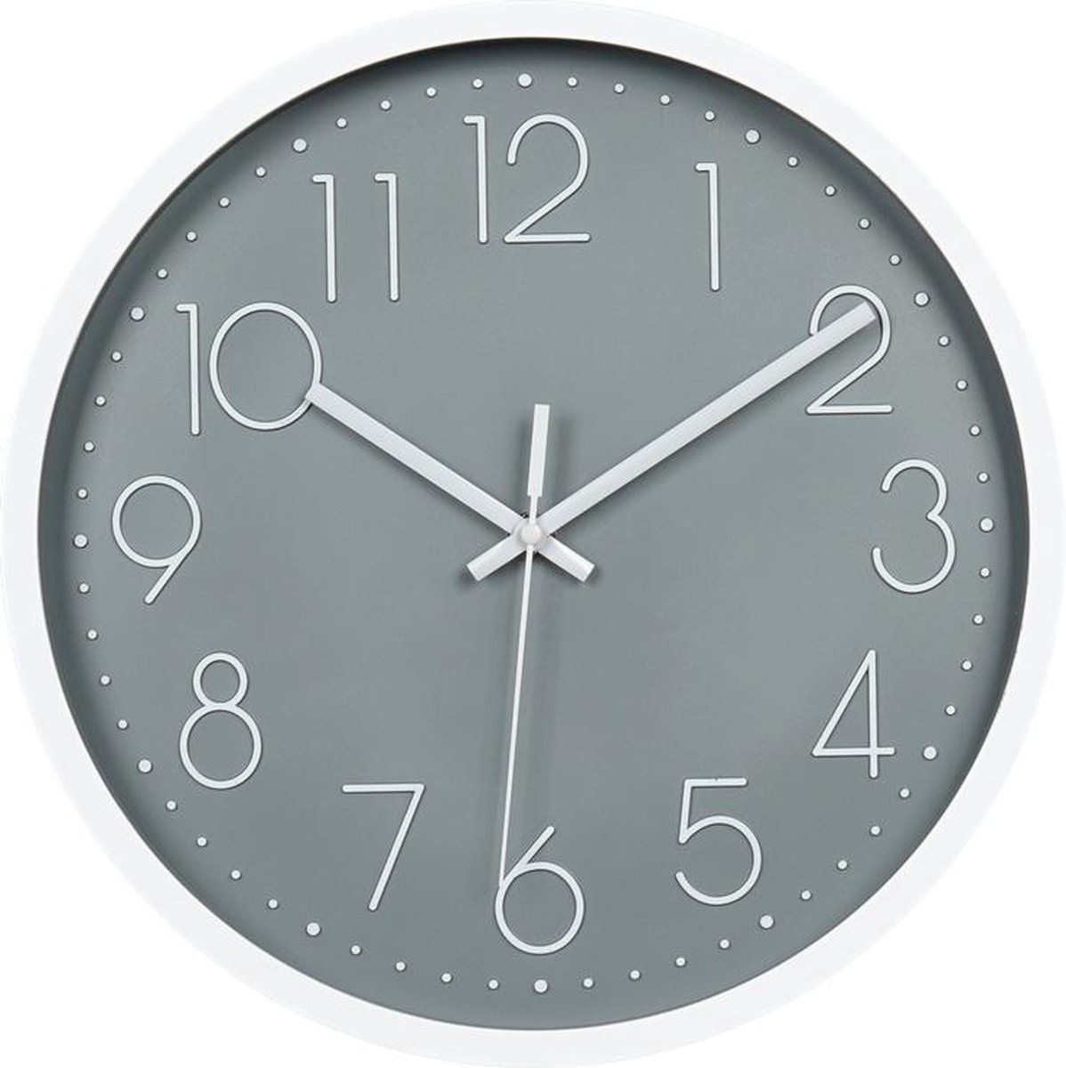 30 cm White and Grey Silent Wall Clock, Modern Analog Quartz Clock for Kitchen, Office and Bedroom