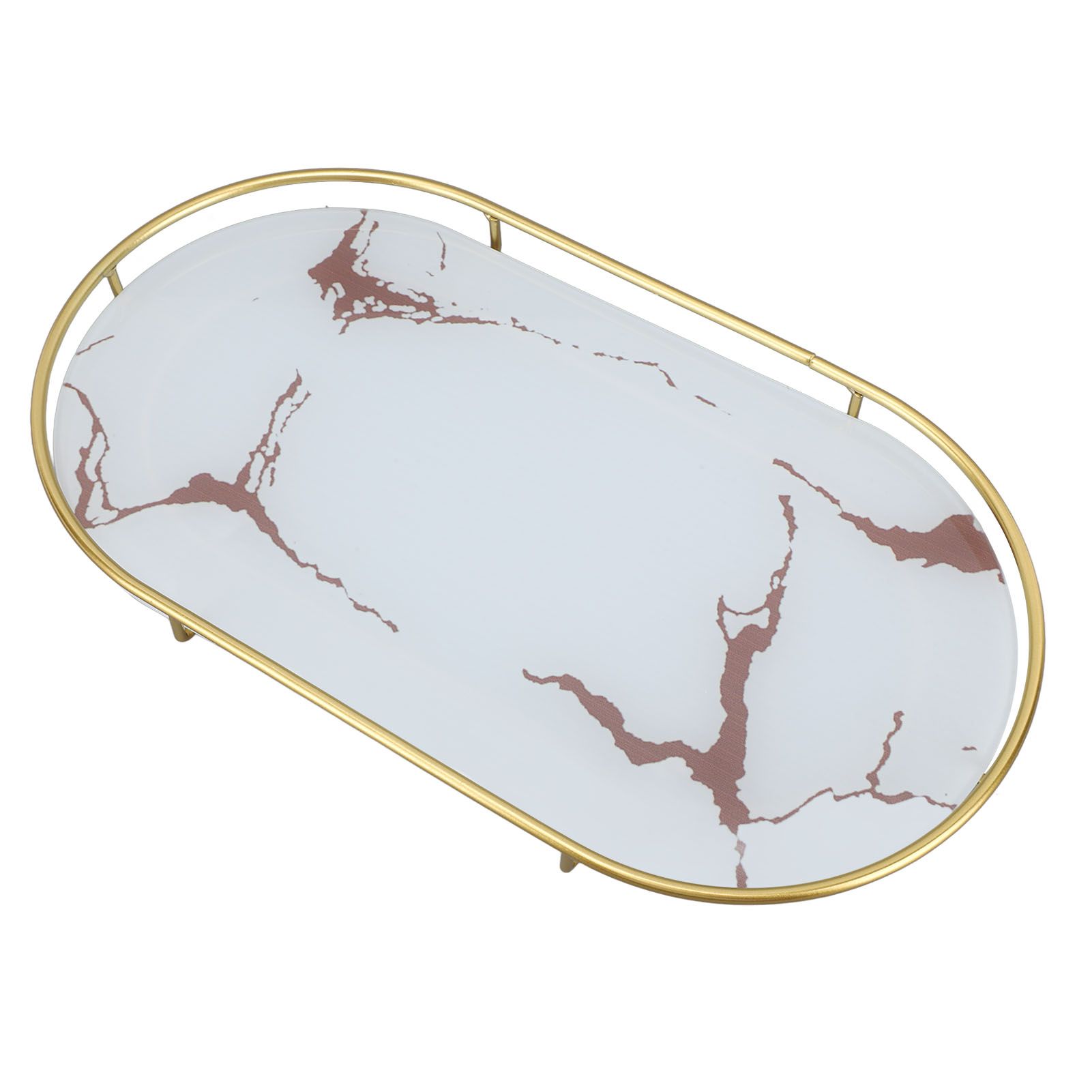 Bathroom Storage Tray Light Luxury Decorative Golden Texture Oval Bathroom Organiser Tray for Soap Towel Paper Napkins Jewellery Makeup White Base — image 6
