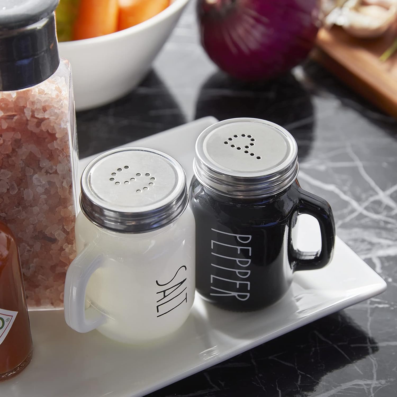 Salt and Pepper Shakers Set, 4 oz Cute Salt Pepper Shaker, Kitchen Decor for Home Restaurants Wedding, Glass Black White Shaker Sets with Stainless Steel Lids — image 6