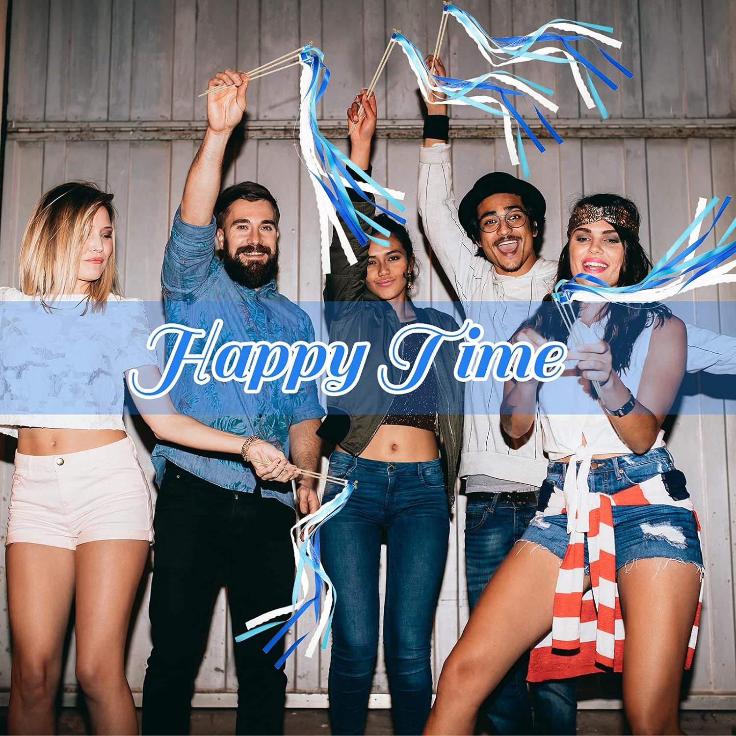 60 Pieces Lace Ribbon Stick Wands with Bells Party Streamers with Bells Silk Fairy Stick Wand Streamers (Blue) — image 3